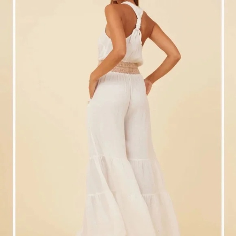 NWT Ivory Gauze Bohemian Beachy Floral Jumpsuit (M)